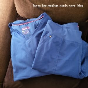 Healing hands yoga scrub set royal bue large top and medium bottoms